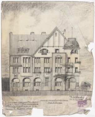 Wohn- und Geschäftshaus Bank, Berlin-Südende: Ansicht von der Langestraße aus 1:100