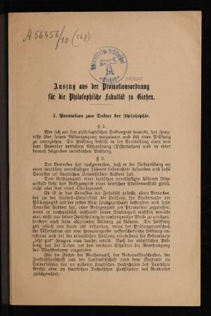 Auszug aus der Promotionsordnung für die Philosophische Fakultät zu Gießen