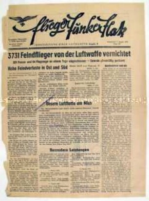 Titelblatt der Kriegszeitung eines Luftflottenkommandos "Flieger Funker Flak" u.a. zu Erfolgen der deutschen Luftwaffe (Fragment)
