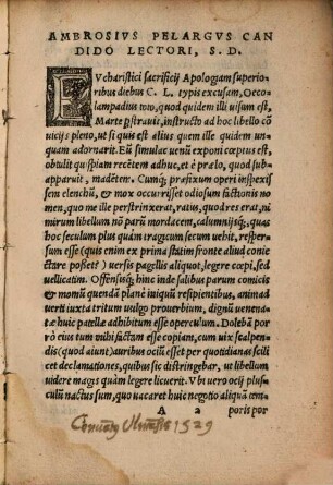 Hyperaspismus Sive Propugnatio Apologiae Ambrosii Pelargi, quo Eucharistiae sacrificium ab Oecolampadiana calumnia strenue asseritur