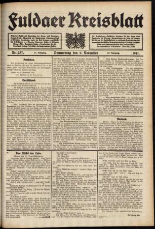 Ausgabe vom Donnerstag, den 09. November 1911.