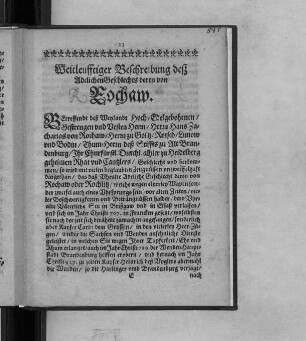 Weitleufftiger Beschreibung deß Adelichen Geschlechts deren von Rochaw.