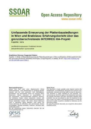 Umfassende Erneuerung der Plattenbausiedlungen in Wien und Bratislava: Erfahrungsbericht über das grenzüberschreitende INTERREG IIIA-Projekt