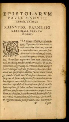 Epistolarum Pauli. Manutii Liber. Primus