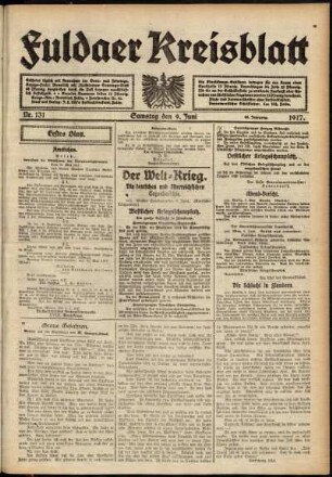 Erste Ausgabe vom Samstag, den 09. Juni 1917.