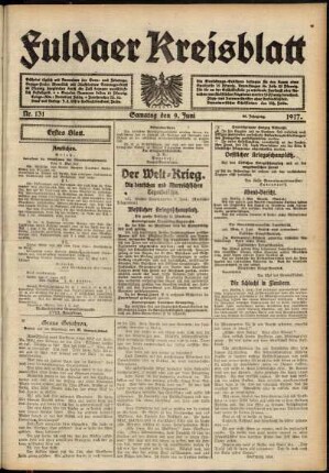 Erste Ausgabe vom Samstag, den 09. Juni 1917.