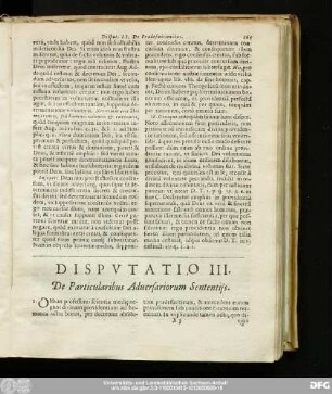 Disputatio III. De Particularibus Adversariorum Sententiis.