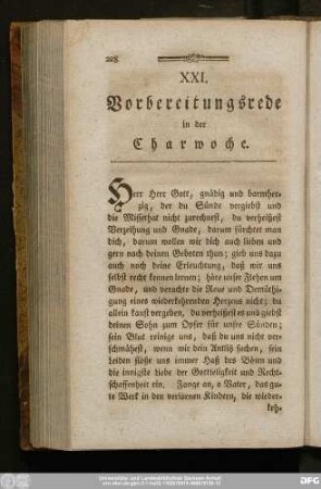 XXI. Vorbereitungsrede in der Charwoche.