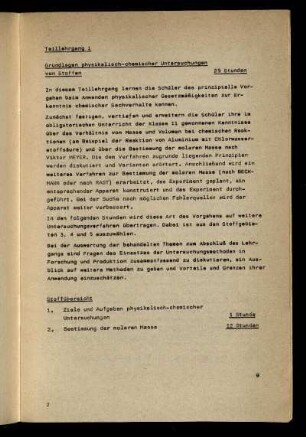 Teillehrgang 1 Grundlagen physikalisch-chemischer Untersuchungen von Stoffen