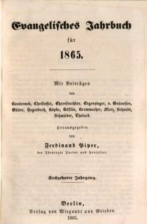 Evangelisches Jahrbuch : für ... 16, 16. 1865