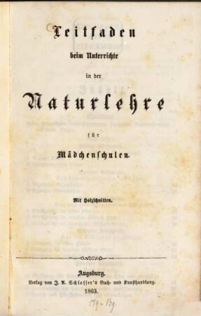 Leitfaden beim Unterrichte in der Naturlehre für Mädchenschulen