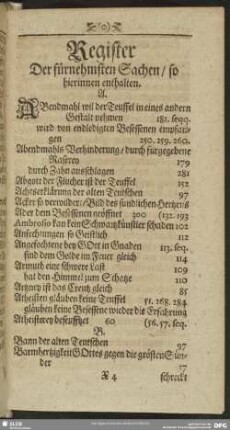 Register Der fürnehmsten Sachen, so hierinnen enthalten