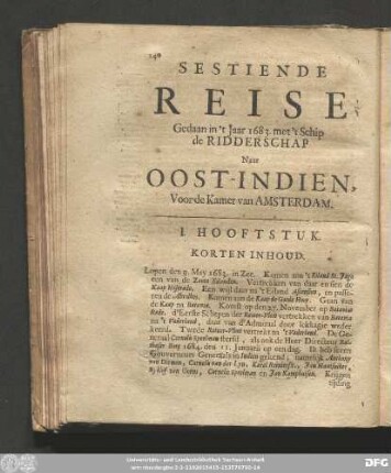 Sestiende Reise Gedaan in 't Jaar 1683. met 't Schip de Ridderschap Naar Oost-Indien, Voor de Kamer van Amsterdam.