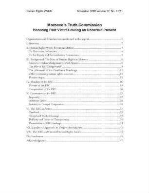 Morocco's truth commission : honoring past victims during an uncertain present