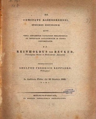 De comitatu Raseborgensi specimen historicum