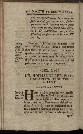 Obs. XVII. I.H. Hofmanni Rer. Walkenredensium Libri Nondum Editi