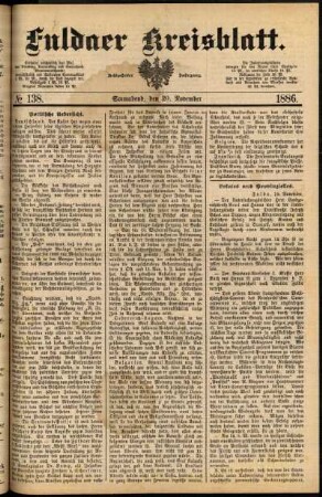 Erste Ausgabe vom Samstag, den 20. November 1886.