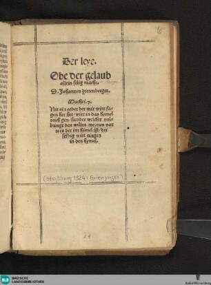 Der Leye : Obe der Gelaub allein selig macht; Mathei VII