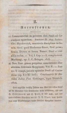 448-477 [Rezension] Heydenreich, August Ludwig Christian, Commentarius in priorem divi Pauli ad Corinthios epistolam