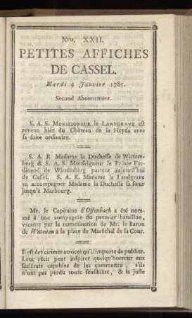 No XXII (Mardi 4 Janvier 1785)