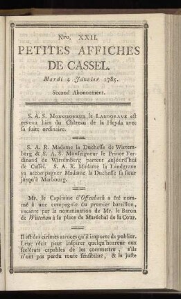 No XXII (Mardi 4 Janvier 1785)
