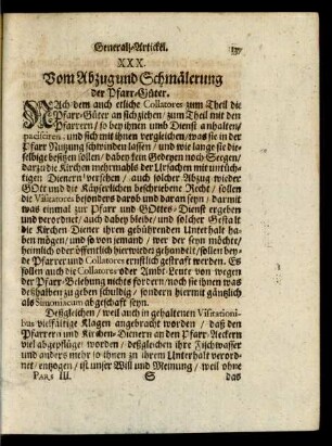 XXX. Vom Abzug und Schmälerung der Pfarr-Güter.