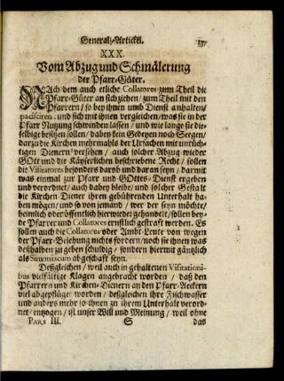 XXX. Vom Abzug und Schmälerung der Pfarr-Güter.