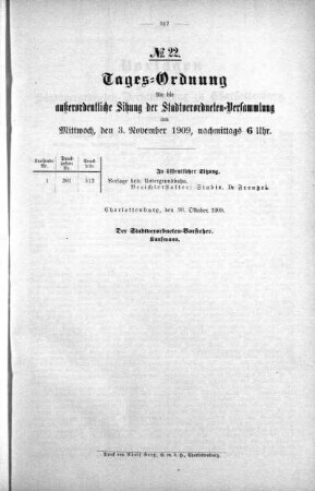 Tages-Ordnung No. 21. (301-304), 03. November 1909