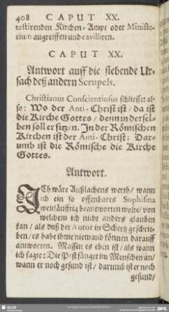 Caput XX. Antwort auff die siebende Ursach deß andern Scrupels