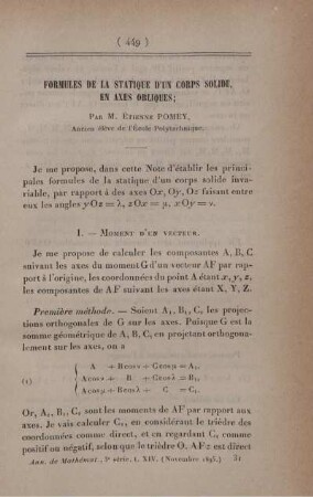 Formules de la statique d'un corps solide en axes obliques.