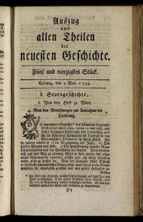 Fünf und vierzigstes Stück. Coburg, den 5. Nov. 1749.