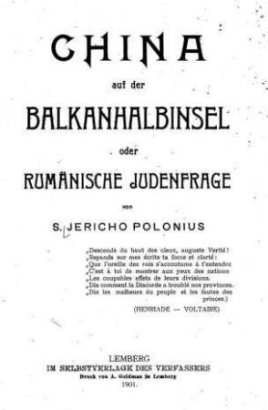China auf der Balkanhalbinsel oder Rumänische Judenfrage / von S. Jericho Polonius