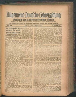 Beiblatt des Lehrerverbandes Berlin. - 2.1921, Nr. 14