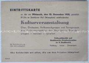 Eintrittskarte zu einer Kulturveranstaltung der Volkssolidarität