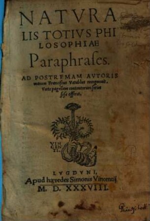 Natvralis Totivs Philosophiae Paraphrases
