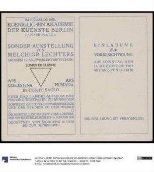 Sonderausstellung von Melchior Lechters Glasgemälde-Triptychon "Lumen de Lumine" in der Kgl. Akademie der Künste Berlin