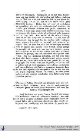 Wie grave Fröben Christof von Zimbern sich ain zeitlang zu Speir enthalten, auch von der rechtvertigung zwischen grave Wilhelm von Fürstenberg und dem Sebastion Vogelsperger etc.
