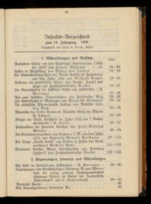Inhalts-Verzeichnis zum 14. Jahrgang 1939