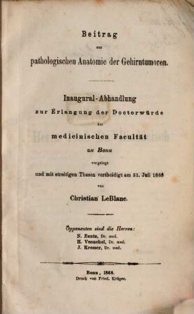 Beitrag zur pathologischen Anatomie der Gehirntumoren