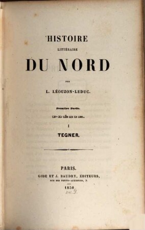 Histoire littéraire du Nord, 1. Poésie. I Tegner