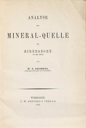 Analyse der Mineralquelle bei Birresborn in der Eifel