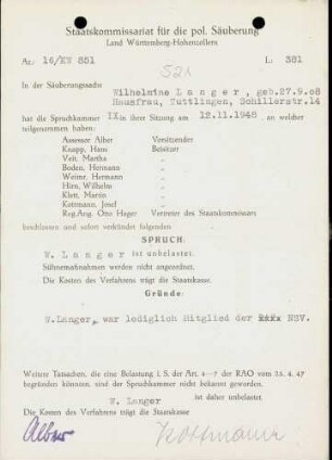Langer, Wilhelmine