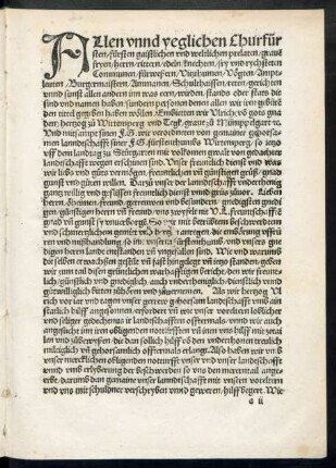 Allen unnd yeglichen Churfürsten/ fürsten gaistlichen und weltlichen prelaten ...