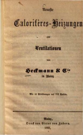 Neueste Calorifères-Heizungen und Ventilationen