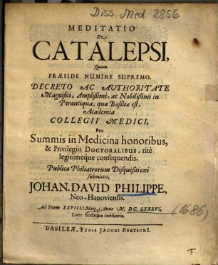 Meditatio De Catalepsi
