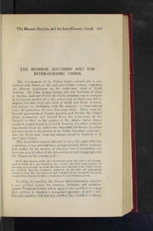 The Monroe Doctrine and the Inter-Oceanic Canal.