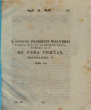 D. August. Friderici Waltheri ... De vena portae programma II. : Lipsiae, 1740
