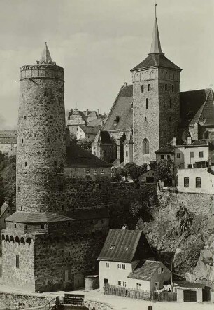Bautzen, Alte Wasserkunst, Ansicht mit Michaeliskirche