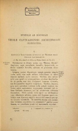 Materials for the history of Thomas Becket, archbishop of Canterbury : (canonized by Pope Alexander III., A.D. 1173), 5. Epistles, I. - CCXXVI.