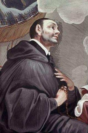 Der heilige Benediktinergelehrte Beda vor der Muttergottes